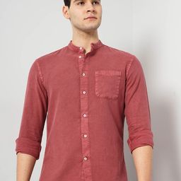 Celio Classic Self Design Band Collar Cotton Casual Shirt-image-45