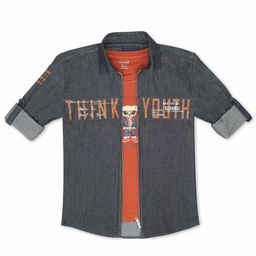 CAVIO Boys Comfort Typography Printed Roll-Up Sleeves Casual Shirt With T-Shirt-image-41