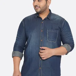 John Pride Men Plus Size Faded Casual Denim Shirt-image-95