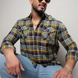 Instafab Plus Plus Size Classic Fit Tartan Checked Casual Cotton Shirt-image-70