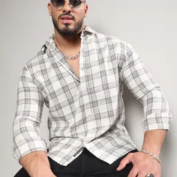 Instafab Plus Classic Tartan Checked Cotton Casual Shirt-image-89
