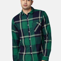 SF JEANS by Pantaloons Men Green Slim Fit Checked Casual Shirt-picture-12