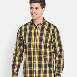 Duke Men Yellow Checked Slim Fit Casual Shirt-image-13
