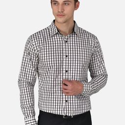 Purple State Men White & Black Slim Fit Checked Cotton Formal Shirt-image-78