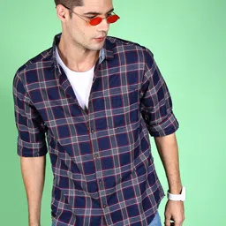 HARDSODA Buffalo Checked Spread Collar Twill Casual Shirt-image-59
