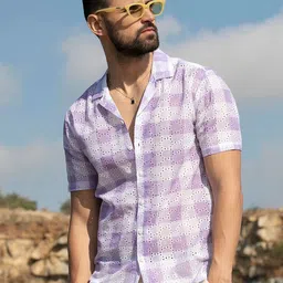 Campus Sutra Classic Checked Cuban Collar Shirt-image-84