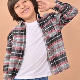 CHIMPAAANZEE Boys Relaxed Tartan Checked  Drop Shoulder Full Casual Shacket-image-55