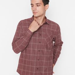 Trendyol Men Burgundy Windowpane Checked Casual Shirt-picture-35