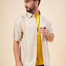 CHIMPAAANZEE Ethnic Motif Printed Spread Collar Casual Shirt-image-73