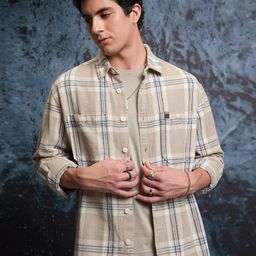 LOCOMOTIVE Premium Tartan Checked Oversized Cotton Dobby Casual Shirt-image-44