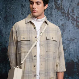 LOCOMOTIVE Premium Grindle Mock Lino Dobby Textured Checked Utility Pocket Overshirt-picture-15