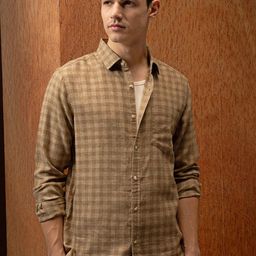 LOCOMOTIVE Premium Linen Blend Textured Checked Regular Shirt-image-44