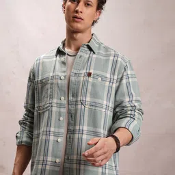 LOCOMOTIVE Premium Fit Checked Dobby Textured Utility Pocket Oversized Cotton Shacket-image-11