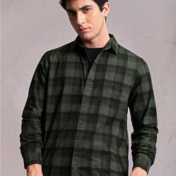 Locomotive Men Green Checked Regular Shirt-image-50