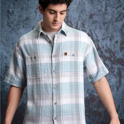 LOCOMOTIVE Premium Mock Lino Dobby Textured Checked Utility Pocket Oversized Shirt-picture-12