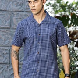 Mast & Harbour Navy Blue Premium Checked Casual Shirt-image-54