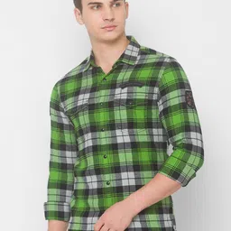 SPYKAR Men Green Tartan Checks Checked Casual Shirt-picture-20