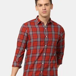 NIRVAAN Men Maroon Classic Slim Fit Tartan Checks Casual Shirt-image-33