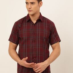 JAINISH Men Maroon Classic Tartan Checks Checked Cotton Casual Shirt-image-10