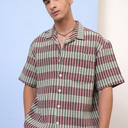 HIGHLANDER Textured Spread Collar Oversized Casual Shirt-image-29