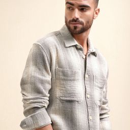 LOCOMOTIVE Premium Men Striped Waffle Dobby Oversized Casual Shirt-image-90