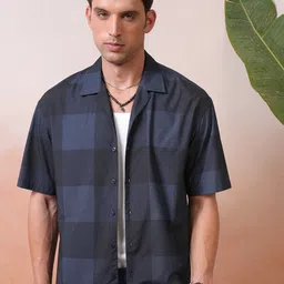 Locomotive Premium Printed Checked Cuban Collar Oversized Shirt-image-79
