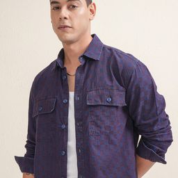 LOCOMOTIVE Premium Men Dobby Textured Checked Oversized Casual Shirt-image-56