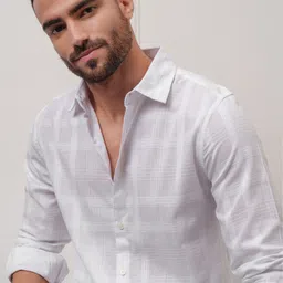 LOCOMOTIVE Premium Checked Textured Cutaway Collar Dobby Cotton Casual Shirt-image-98