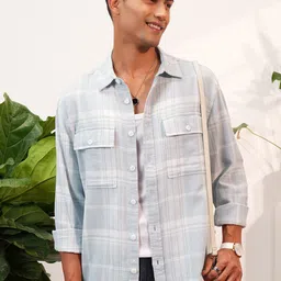 LOCOMOTIVE Premium Dobby Textured Checked Utility Pocket Oversized Overshirt-image-69