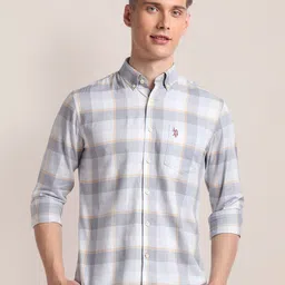 U.S. Polo Assn. Plaid Printed Button-Down Collar Pure Cotton Casual Shirt-image-91