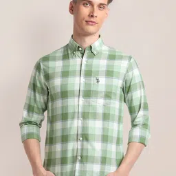 U.S. Polo Assn. Checked Button Down Collar Oxford Cotton Shirt-picture-43