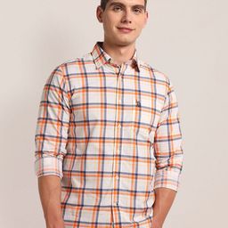U.S. Polo Assn. Spread Collar Long Sleeves Checked Cotton Regular Fit Shirt-image-8