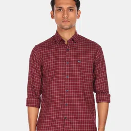 Arrow Sport Men Maroon & White Opaque Checked Cotton Blend Casual Shirt-image-57