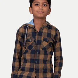 BAESD Boys Buffalo Checks Hooded Chest Pocket Shirt-picture-38