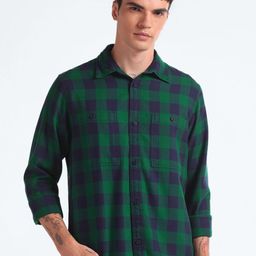 Flying Machine Slim Fit Buffalo Checked Pure Cotton Twill Casual Shirt-image-21