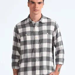 Flying Machine Buffalo Checked Pure Cotton Casual Shirt-image-98
