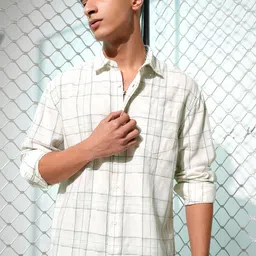 HIGHLANDER Spread Collar Windowpane Checks Relaxed Fit Cotton Casual Shirt-image-28