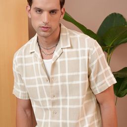 LOCOMOTIVE Premium Dobby Textured Checked Cuban Collar Relaxed Shirt-image-83