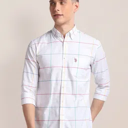U.S. Polo Assn. Windowpane Checks Button-Down Collar Oxford Cotton Casual Shirt-image-41
