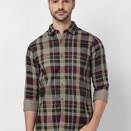 SNX Tailored Fit Tartan Checked Spread Collar Cotton Casual Shirt-picture-3