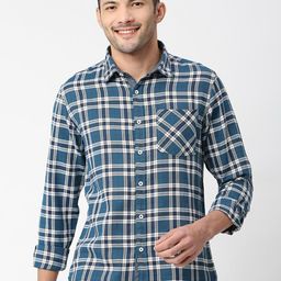 SNX Tailored Fit Spread Collar Tartan Checks Checked Casual Shirt-image-100