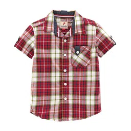 JusCubs Boys Premium Tartan Checked Spread Collar Short Sleeves Cotton Casual Shirt-image-66