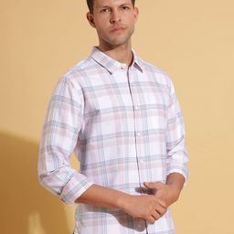 HERE&NOW White Slim Fit Tartan Checked Casual Shirt-image-78