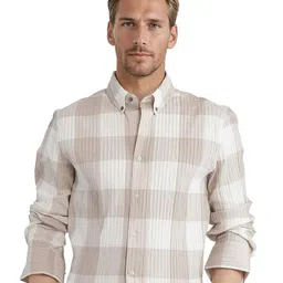 RARE RABBIT Men Comfort Fit Button-Down Collar Gingham Checked Cotton Casual Shirt-image-64