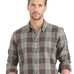 RARE RABBIT Men Comfort Spread Collar Tartan Checked Cotton Casual Shirt-image-75