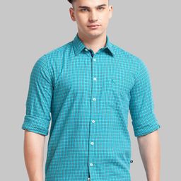 Parx Men Slim Fit Opaque Checked Spread Collar Casual Shirt-image-97