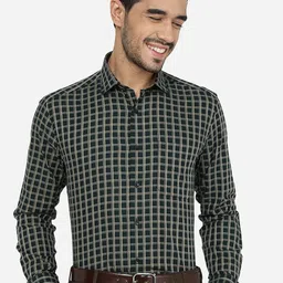 METAL Slim Fit Checked Pure Cotton Formal Shirt-image-49