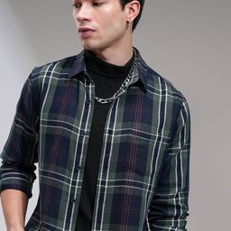 HIGHLANDER Men Tartan Checked Spread Collar Cotton Casual Shirt-image-70