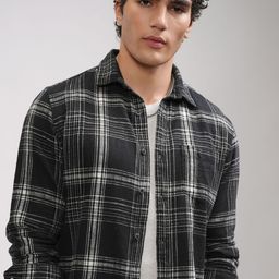 HIGHLANDER Men Spread Collar Tartan Checked Cotton Relaxed Fit Casual Shirt-picture-34