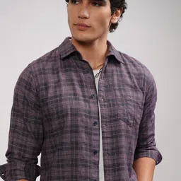 HIGHLANDER Men Spread Collar Tartan Checked Cotton Casual Shirt-image-52